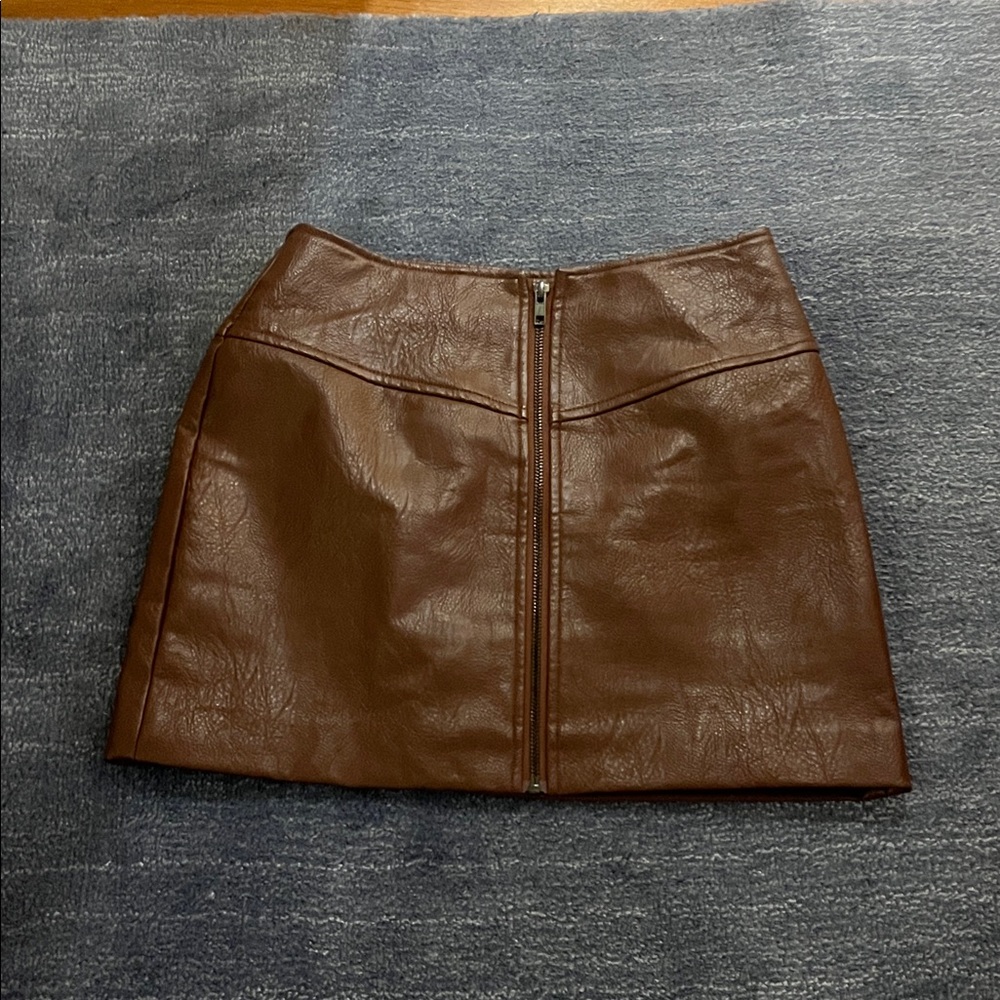 Astr Brown Leather Mini Skirt